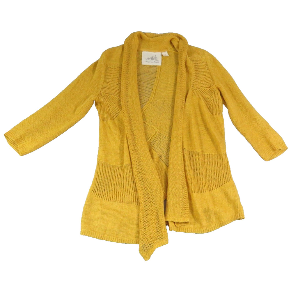 Anthropologie Angel Of The North Linen Cardigan Women M Yellow Open Front Draped